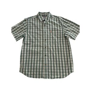 Carhartt Shirt Mens Large Green Plaid Force Short Sleeve Button Up Relaxed Fit